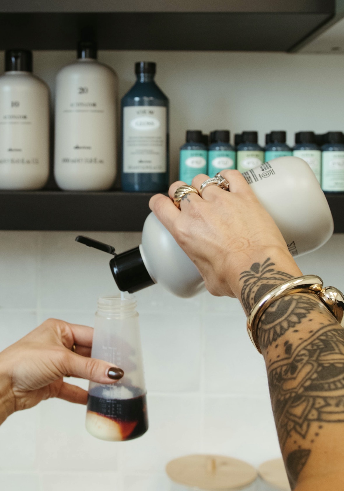 Mixing Davines color at the Mane Haven color bar